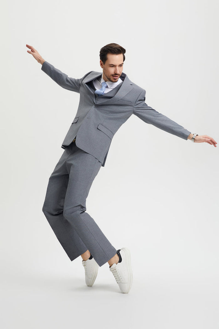 Men's Two Button Vested Stacy Adams Basic Designer Suit in Grey