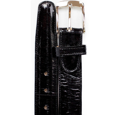 Men's Belvedere Genuine Eel Skin Dress Belt in Black 1 MEN 2002 BLACK-44 EEL BELT  - from alligatorwarehouse.com