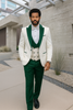 Hilton White and Hunter Green Paisley Peak Lapel Tuxedo Jacket with Matching Shawl Vest and Wool Pants – Includes Bow Tie 3   - from alligatorwarehouse.com