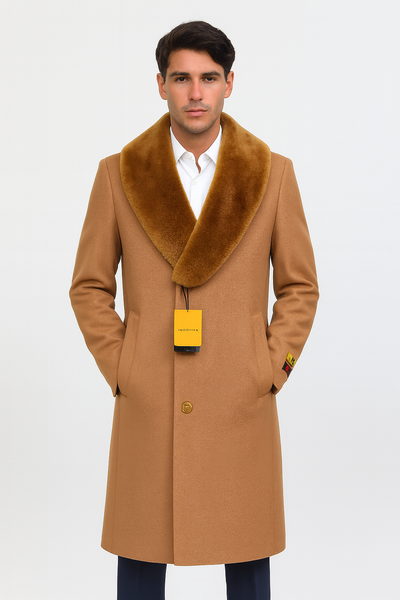 Mens Full Length And Cashmere Overcoat - Winter Topcoats - Light Brown Coat - Dark Camel - Vecuna Color 4   - from alligatorwarehouse.com
