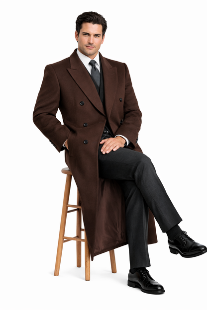 Authentic Fully Lined Double Breasted men's Wool Blend Long Dress Coat