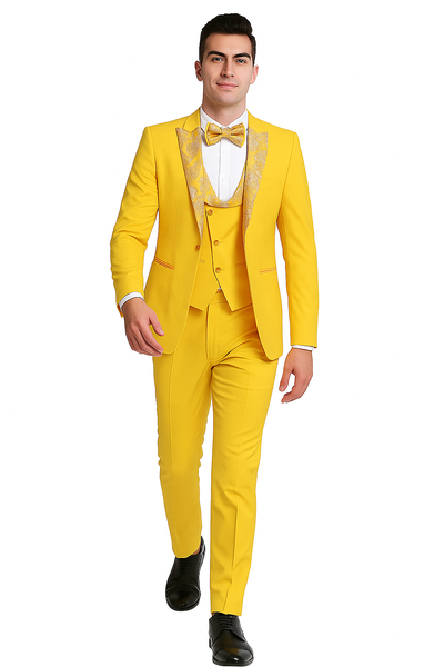 Radiant Golden Bloom Mens 3-Piece Suit with Floral Peak Lapel 6   - from alligatorwarehouse.com