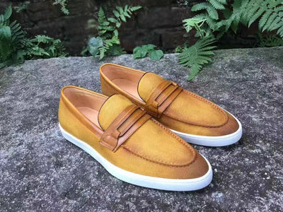 Embossed Leather Strap Linen Sneaker 1 KS529-07COGNAC9  - from alligatorwarehouse.com