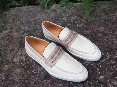 Embossed Leather Strap Linen Sneaker 2 KS529-07COGNAC9  - from alligatorwarehouse.com