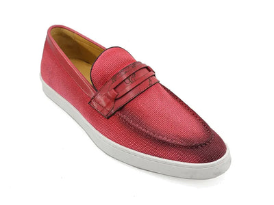 Embossed Leather Strap Linen Sneaker 4 KS529-07COGNAC9  - from alligatorwarehouse.com