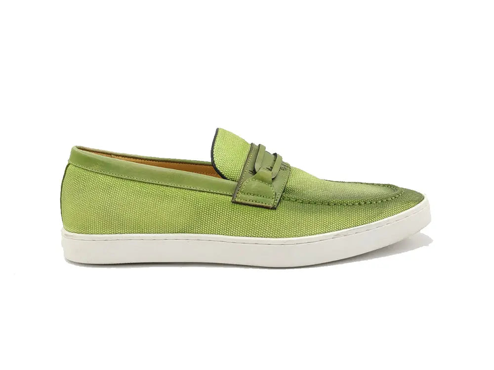 Carrucci Embossed Leather Strap Linen Sneaker