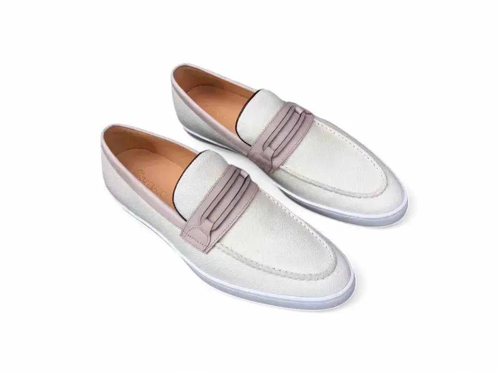 Carrucci Embossed Leather Strap Linen Sneaker