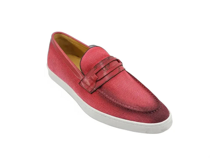 Carrucci Embossed Leather Strap Linen Sneaker