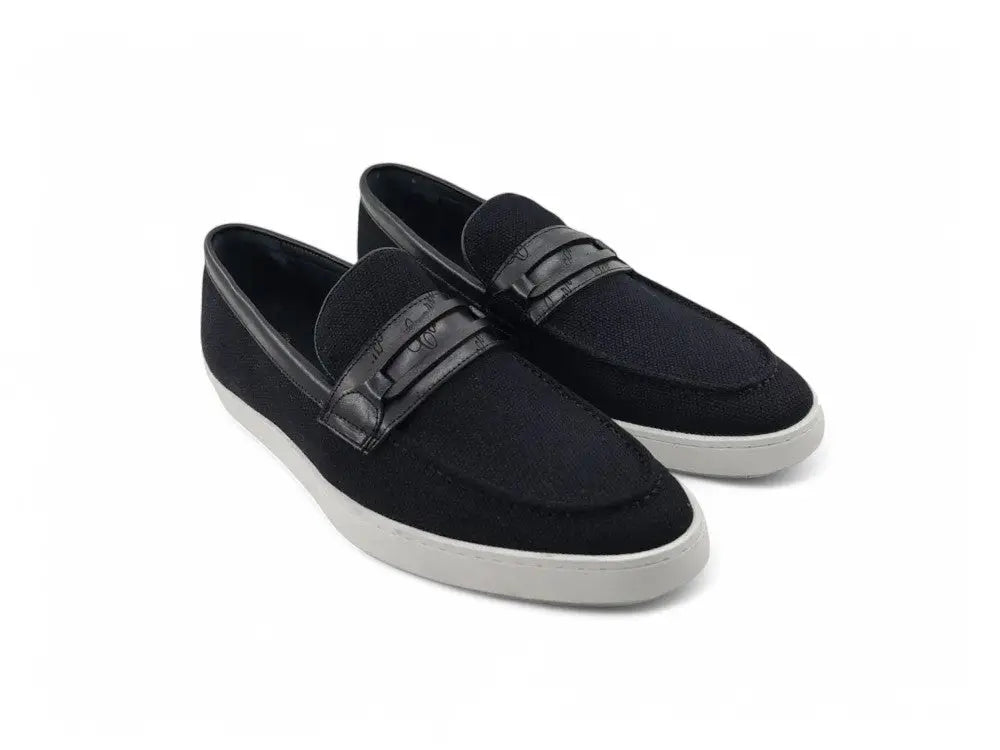 Carrucci Embossed Leather Strap Linen Sneaker