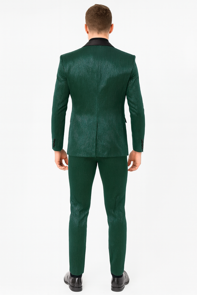 Mens Emerald Green Shiny Stripe Tuxedo Suit – Slim Fit 2-Piece Satin Lapel Dinner Jacket and Pants Ultra slim fit 4   - from alligatorwarehouse.com