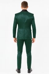 Mens Emerald Green Shiny Stripe Tuxedo Suit – Slim Fit 2-Piece Satin Lapel Dinner Jacket and Pants Ultra slim fit