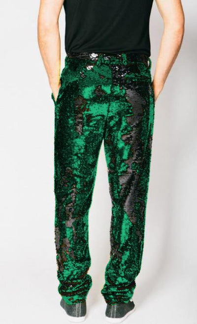 Mens Sequin Pants - Emerald Green Dress Party Pants 2   - from alligatorwarehouse.com