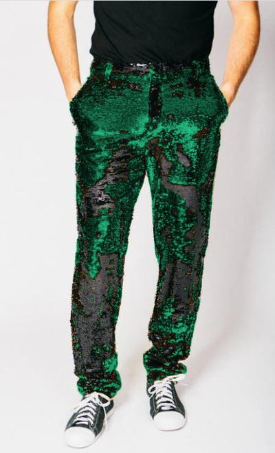 Mens Sequin Pants - Emerald Green Dress Party Pants 1   - from alligatorwarehouse.com