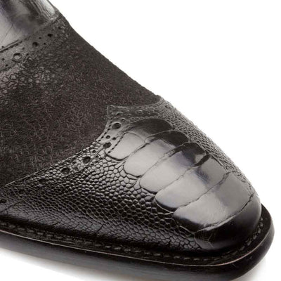 Black Ostrich and English Suede Gored Slip On Dress Shoes for men By Mezlan Made In Spain Brand 4   - from alligatorwarehouse.com