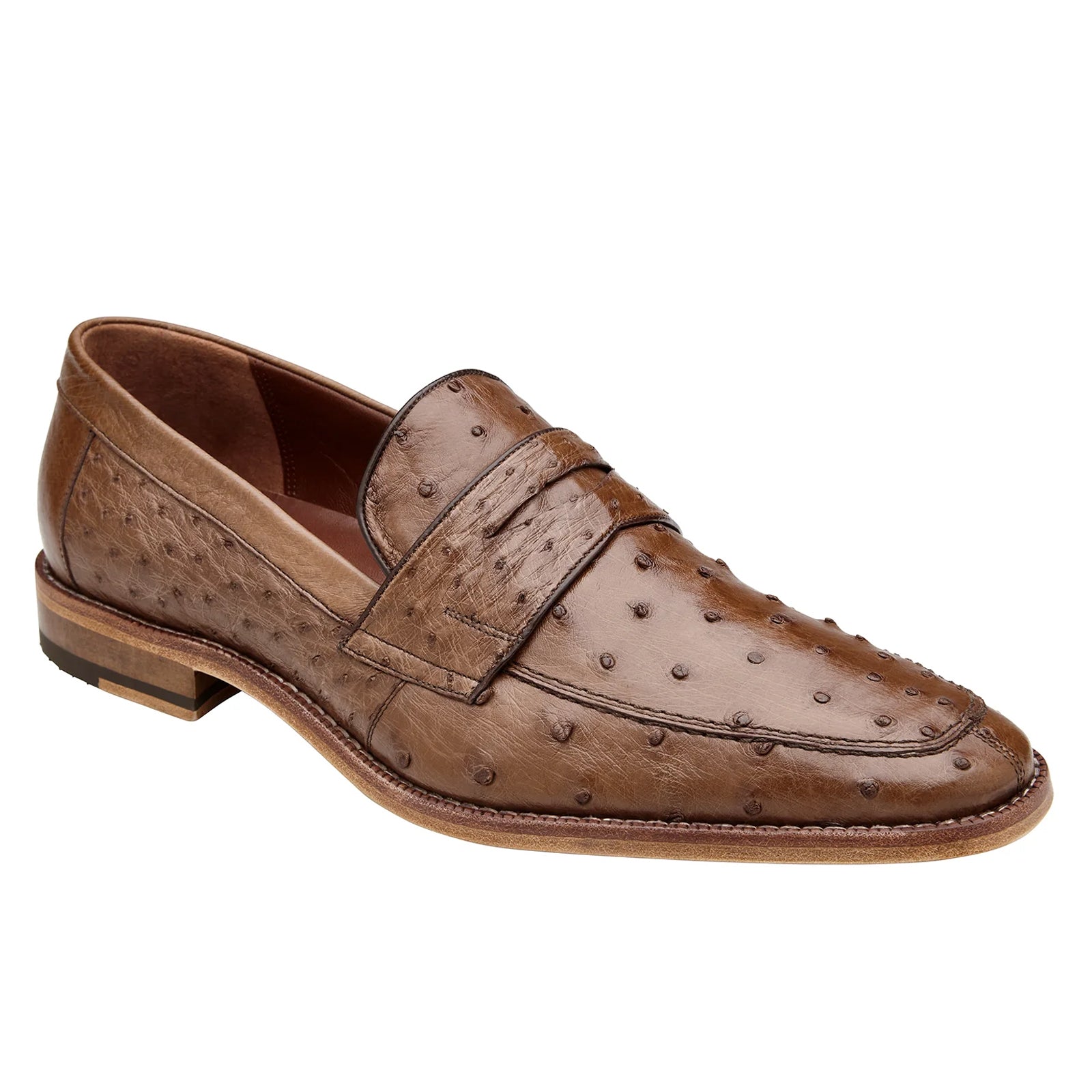 Men's Belvedere Espada Ostrich Quill Penny Loafer Dress Shoe in Brown