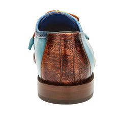 Men's Belvedere Etore Hand Painted Calf & Ostrich Leg Wingtip Dress Shoe in Blue & Camel