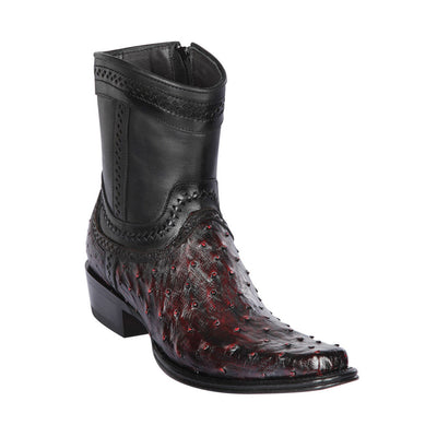 Los Altos Black Cherry Ostrich Low Shaft European Square Toe Men’s Boot 1   - from alligatorwarehouse.com