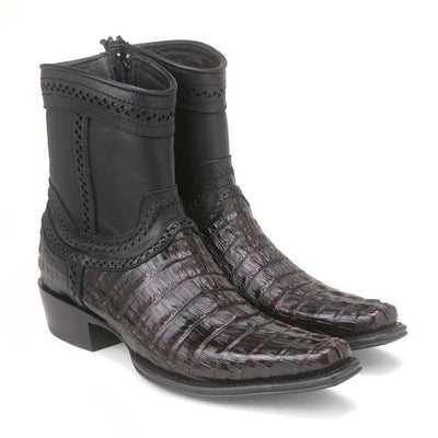 Los Altos Square Toe Men’s Brown Caiman Tail Low Shaft European Boots 4   - from alligatorwarehouse.com