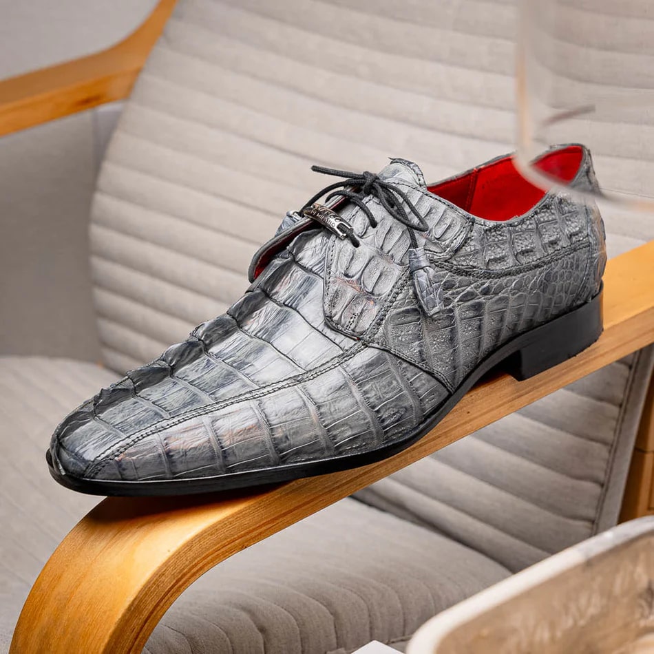 Marco Di Milano Cancun Men's Shoes Gray Exotic Hornback Crocodile Skin Derby Oxfords