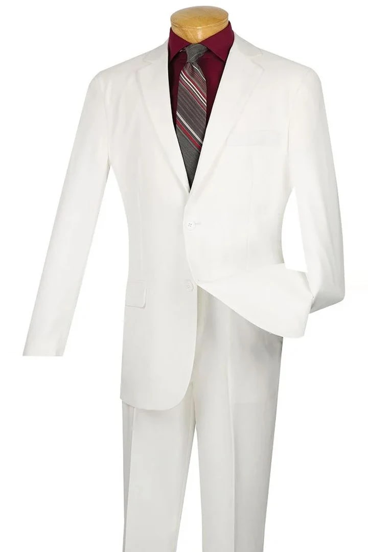 White Wedding Suit For Men - Perfect For Groom - Mens Two Button Modern Fit Wool Feel Suit In White 1   - from alligatorwarehouse.com