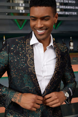 Men's Stacy Adam's Designer Prom & Wedding Tuxedo Jacket In Green & Gold Floral Paisley