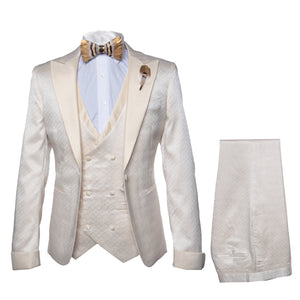Rossi Man FORD RM1913 – Slim Fit 3-Piece Suit for Men in Off-White | Classic Style for Formal Occasions
