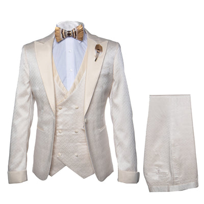 Rossi Man FORD RM1913 – Slim Fit 3-Piece Suit for Men in Off-White | Classic Style for Formal Occasions 1   - from alligatorwarehouse.com