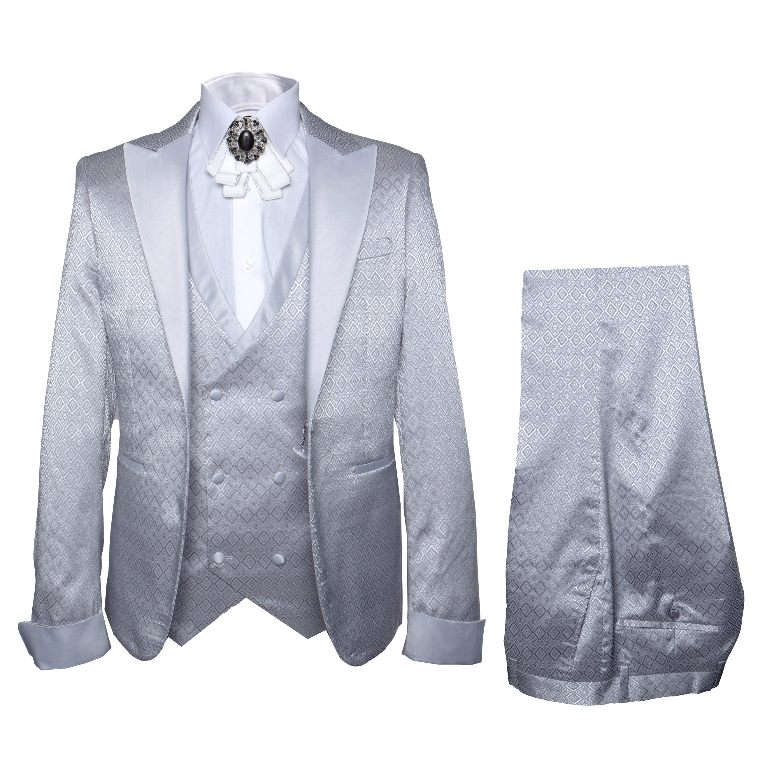 Rossi Man FORD RM1915 – Men's Slim Fit 3-Piece Suit in Silver 1   - from alligatorwarehouse.com
