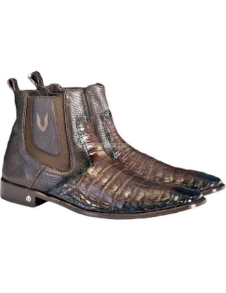 Brown Dress Shoe Mens Brown Vestigium Boots Genuine Caiman Belly Chelsea Boots