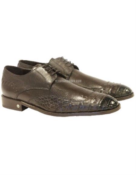Brown Dress Shoe Mens Faded Brown Vestigium Genuine Caiman Belly Derby Shoes Handcrafted