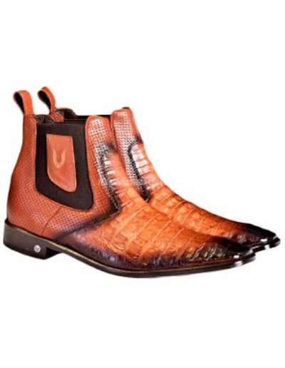 Men's Faded Cognac Vestigium Boots Genuine Caiman Belly Chelsea Boots 1   - from alligatorwarehouse.com