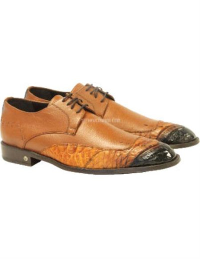 Men's Full Leather Faded Cognac Vestigium Genuine Caiman Belly Derby Shoes 1   - from alligatorwarehouse.com