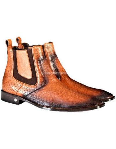Men's Full Leather Faded Cognac Vestigium Genuine Sharkskin Chelsea Boots 1   - from alligatorwarehouse.com