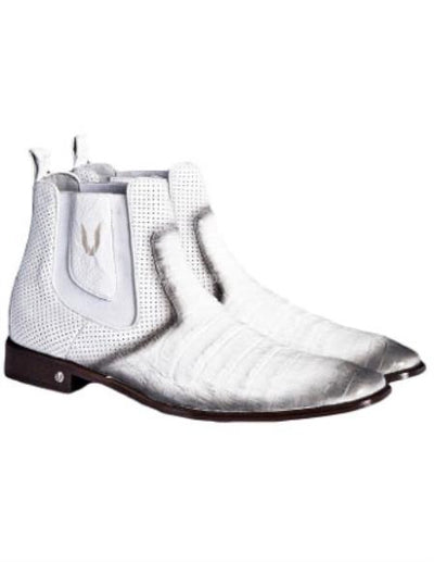 Men's Faded White Vestigium Boots Genuine Caiman Belly Chelsea Boots 1   - from alligatorwarehouse.com