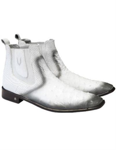 Men's Faded White Vestigium Boots Genuine Ostrich Chelsea Boots 1   - from alligatorwarehouse.com