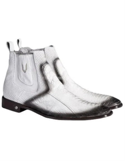 Men's Handmade Faded White Vestigium Genuine Ostrich Leg Chelsea Boots 1   - from alligatorwarehouse.com