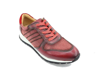 Fashion Sneaker Calfskin with Canvas inlaid 2 KS613-15BURGUNDY75  - from alligatorwarehouse.com