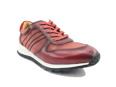 Fashion Sneaker Calfskin with Canvas inlaid 3 KS613-15BURGUNDY75  - from alligatorwarehouse.com