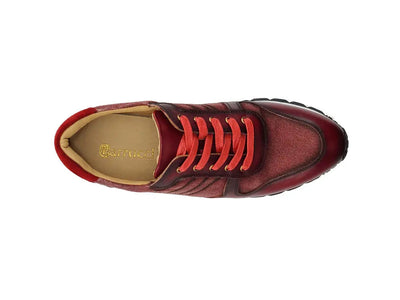 Fashion Sneaker Calfskin with Canvas inlaid 4 KS613-15BURGUNDY75  - from alligatorwarehouse.com