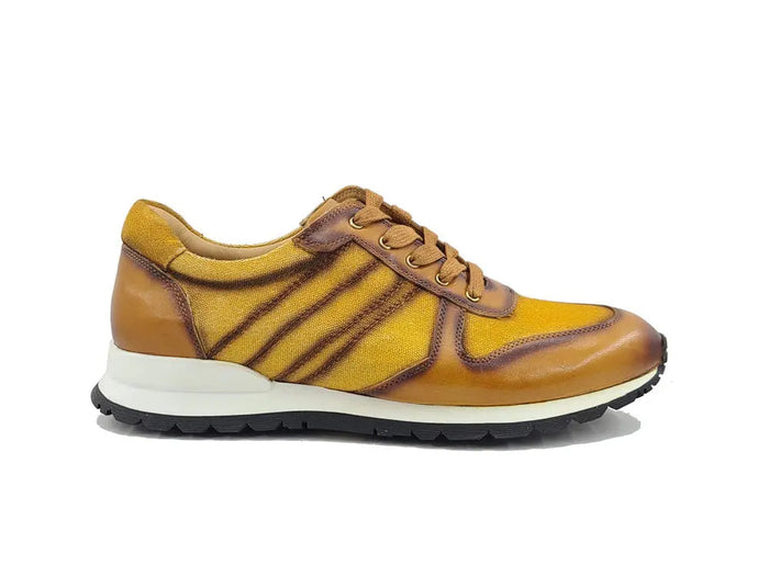 Carrucci Fashion Sneaker Calfskin with Canvas inlaid