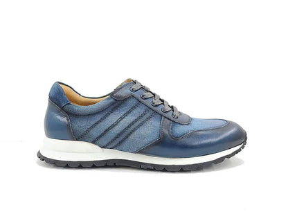 Carrucci Fashion Sneaker Calfskin with Canvas inlaid
