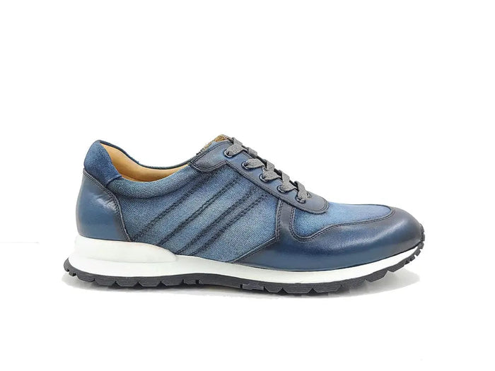 Carrucci Fashion Sneaker Calfskin with Canvas inlaid