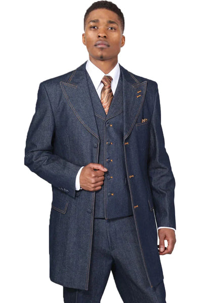 Mens Blue Denim Zoot Suit – Long Vested Vintage Jeans Style 1   - from alligatorwarehouse.com