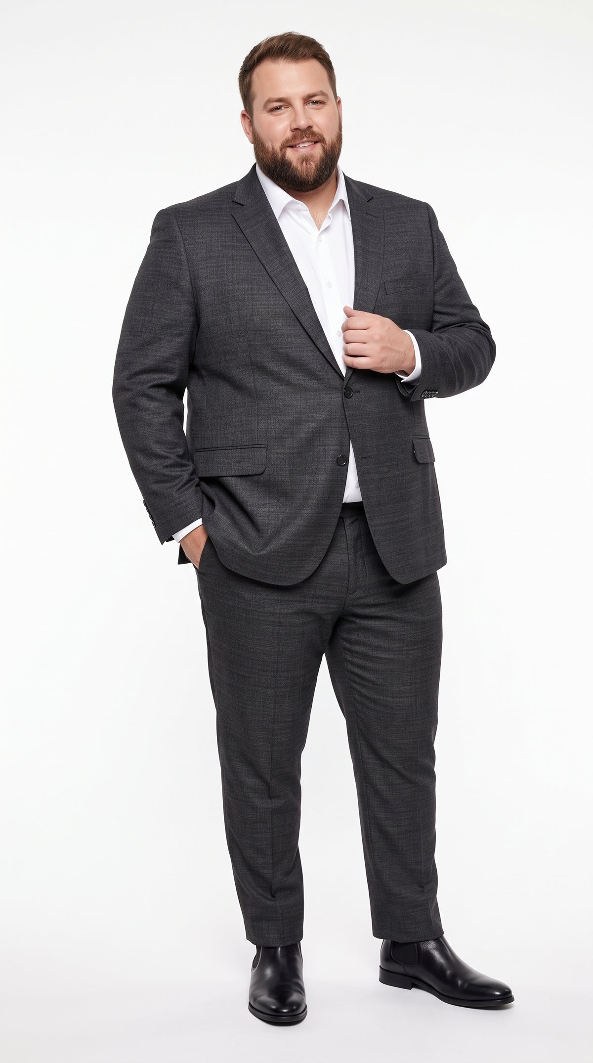 Men’s Charcoal Wool Blend Slim Fit 2 Piece Suit, 2 Button Formal Wedding Business Suit