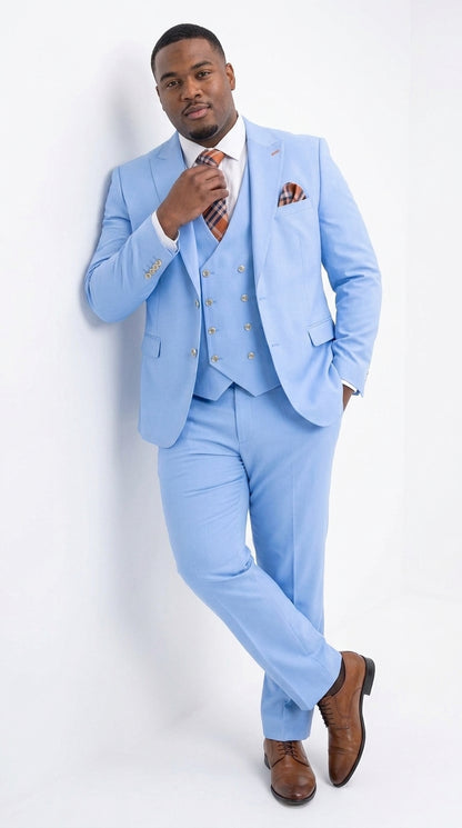 Statement Men’s Light Blue 3 Piece 100% Wool Fashion Suit, Bold Color Formal Wedding Suit