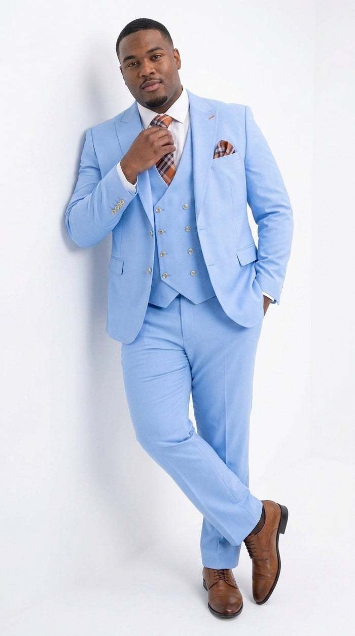 Statement Men’s Light Blue 3 Piece 100% Wool Fashion Suit, Bold Color Formal Wedding Suit
