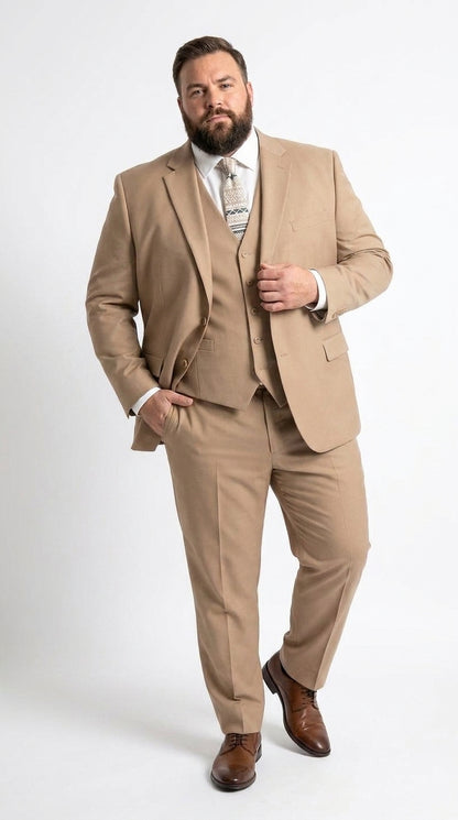 Apollo King Men’s Camel Classic Fit Vested Suit, 3 Piece Formal Wedding Business Dress Suit
