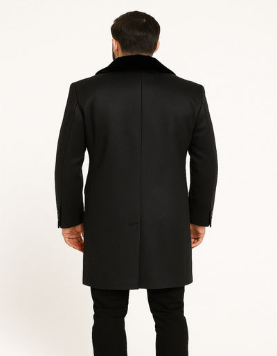 Men’s Black Double-Breasted Overcoat with Faux Fur Collar and Gold Buttons 2   - from alligatorwarehouse.com