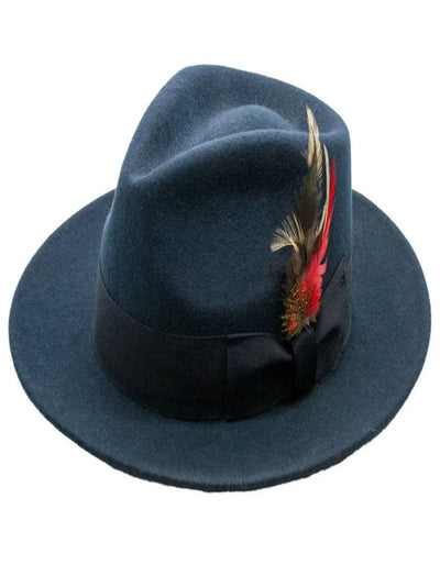 Navy Blue Dress Hat 1920s Fedora Style - Mens Classic Wool Fedora Dress Hat in Navy Blue 1   - from alligatorwarehouse.com