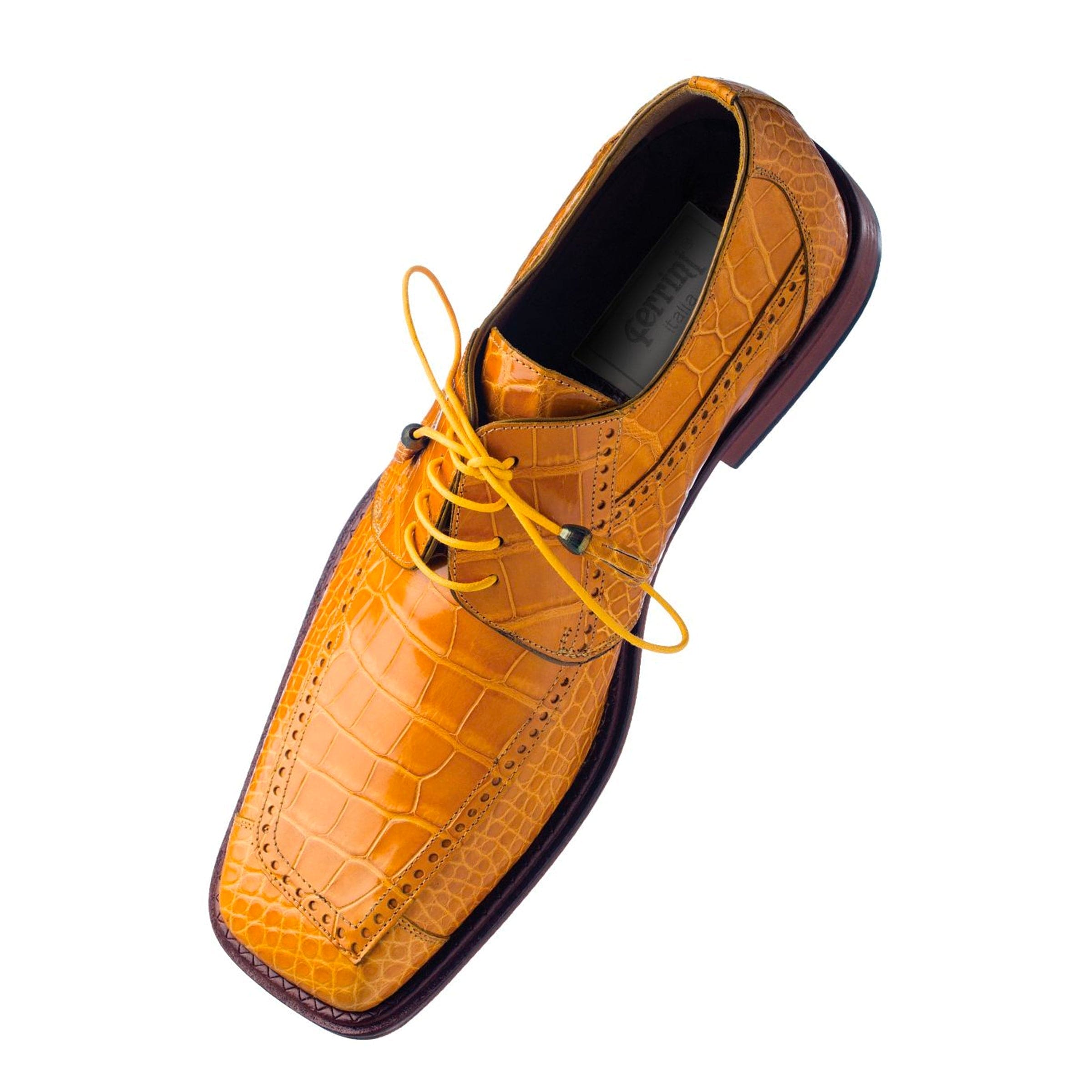 Mens Ferrini Square Toe Alligator Dress Shoe in Camel 1 F208-CM-090  - from alligatorwarehouse.com